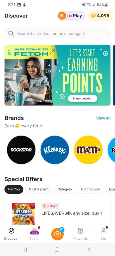 Fetch Reward Homepage