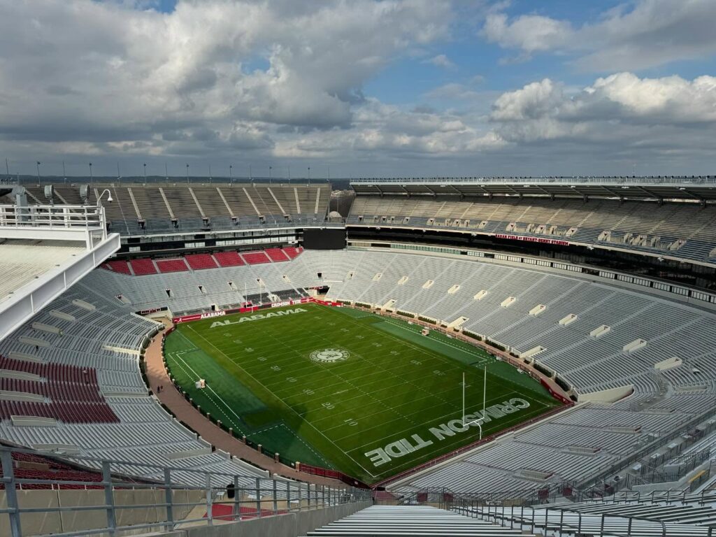 Inside view of Bryant-Denny Stadium before game day.